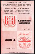 Inter-Cities Fairs Cup Final 1st Leg programme Anderlecht v Arsenal 22nd April 1970