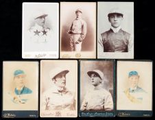 Seven Victorian cabinet cards of jockeys,