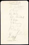 An album page with the autographs of the Celtic team in the wartime season 1942-43,