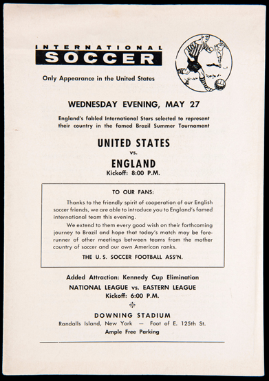 USA v England programme played at Downing Stadium, Randalls Island, New York,