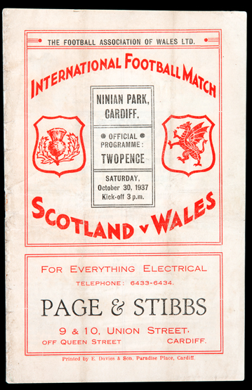 Wales v Scotland international programme played at Ninian Park, Cardiff,