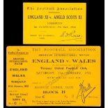 A Football Association 'Admit To Dressing Room' pass for the England XI v Anglo Scots Xi match