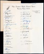 The autographs of the New Zealand Rugby Football Union Touring Team 1953-4,
on headed paper,