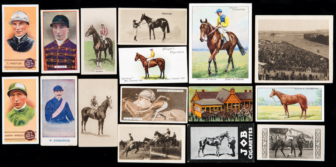 A collector's album of cigarette cards containing 15 full sets with horse racing themes,