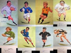 Signed John Ireland Rugby prints and book plates (1970-90s),