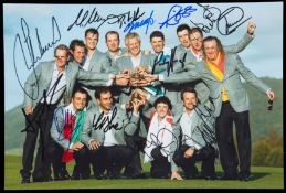 A fully-signed colour photograph of the 2010 Ryder Cup European Team,
8 by 10in.