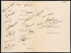A signed dinner menu for the MCC Australasian Team 16th September 1932,
at the Lord's Hotel, London,