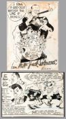 Two Roy Ullyett original cartoons featuring the rival boxing promoters Jack Solomons and Harry