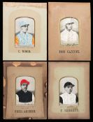 A group of four Stevengraphs of Victorian jockeys,
silkwork pictures of Fred Archer, Fred Barrett,