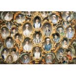 A modern reproduction of a decorative antiquarian print with vignettes of celebrated jockeys of the