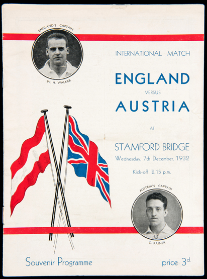 England v Austria international programme played at Stamford Bridge 7th December 1932,