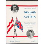 England v Austria international programme played at Stamford Bridge 7th December 1932,
