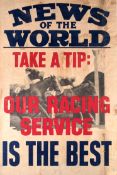 Racing memorabilia,
including a vintage News of the World news stand racing poster,