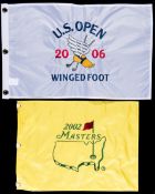 A group of ten souvenir golf pin flags for the US Open and The Masters,