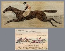 A rare and large Stevengraph of the 1881 Derby winner Iroquois with Fred Archer up,
silk picture,