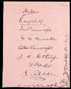 A page of cricket autographs 1903-04,
signed in ink by the Yorkshire players Lord Hawke,
