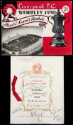 An autographed Liverpool FC 1950 Shareholders Celebration Dinner menu 25th September 1950,