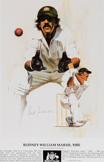 A group of 10 signed prints of cricketers,
subjects comprising Geoffrey Boycott, Denis Compton,