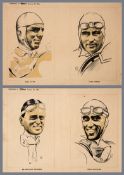 Set of eight 1934 prints of famous racing drivers from 'The Motor',
each portrait after 'HD',