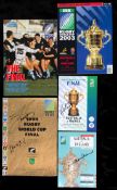 Five Rugby World Cup Final programmes signed by the winning captains,