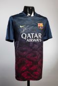 A signed Lionel Messi Barcelona training top,
signature in silver marker pen,