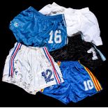A group of five pairs of international football team shorts,
including Republic of Ireland,
