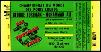 A rare ticket for the Muhammad Ali v George Foreman 'Rumble in the Jungle',