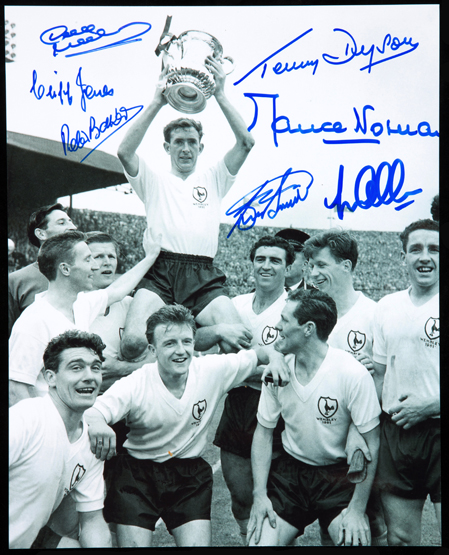 A signed photograph of the Tottenham Hotspur 1960-61 double-winning team,
10 by 8in b&w,