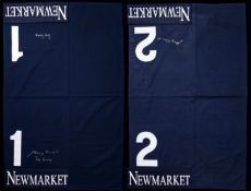 The number cloths worn by Frankel and Bullet Train during their public racecourse gallop at