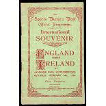 A scarce England v Ireland international programme played at Ayresome Park, Middlesbrough,
