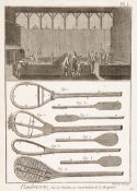 A rare set of 9 original and rare Diderot and Jean-Baptiste 1770 Tennis Paulmerie Racket Court