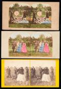 A trio of stereoscopic cards featuring the sport of archery circa 1860s,