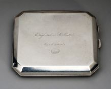 A silver cigarette case presented on the occasion of the England v Scotland international rugby