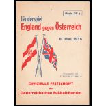 Austria v England international programme played in Vienna 6th May 1936,