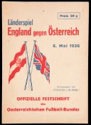 Austria v England international programme played in Vienna 6th May 1936,