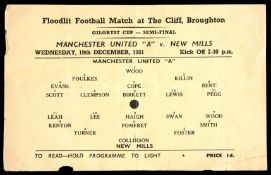 A scarce Manchester United 'A' v New Mills Gilgryst Cup semi-final match programme 19th December