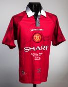 A Manchester United home shirt commemorating the 1995-96 Double-Winning season signed by Alex