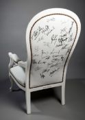 An England 2003 Rugby World Cup Champions commemorative white leather armchair,