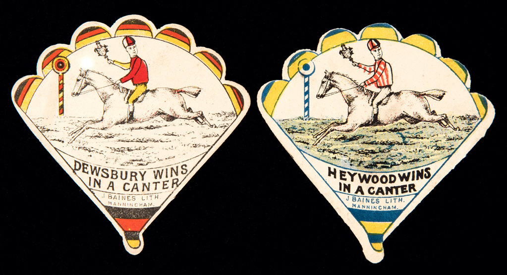 Two horse racing cards published by J.