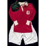 Alf Day's international cap and playing kit from his sole appearance for Wales in 1933,