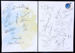 Two autographed sheets for the opening of the "Football Football" theme restaurant in London in