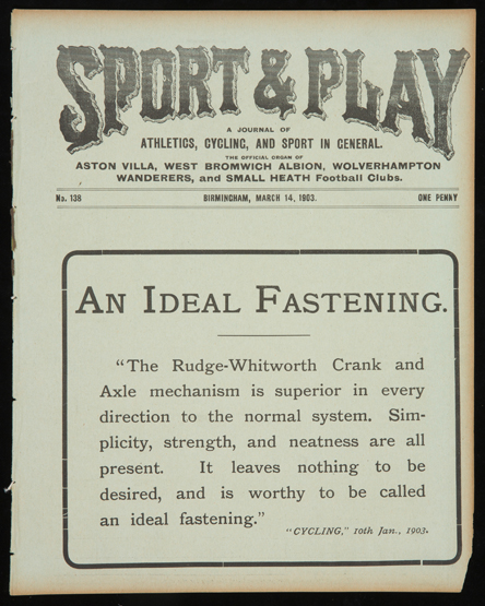 Small Heath [Birmingham] v Manchester United programme 14th March 1903,
issued by Sport & Play,