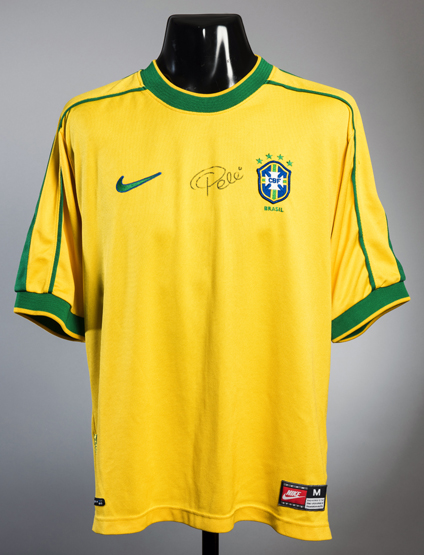 A Pele signed yellow Brazil replica jersey,
