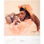 A signed Susan Crawford limited edition print of Lester Piggott,