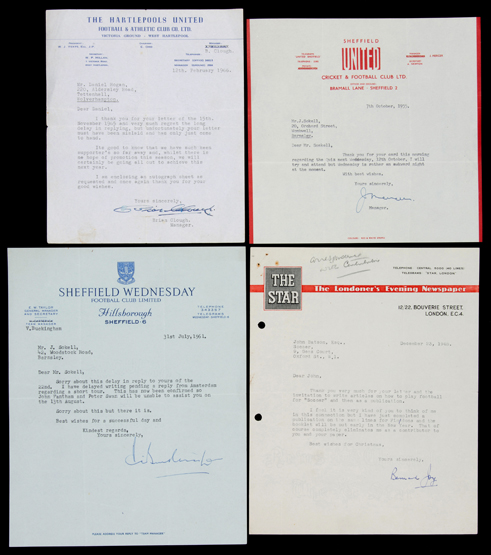 A collection of four autographed letters from football personalities,
i) Bernard Joy,