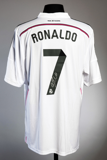 A Cristiano Ronaldo signed Real Madrid replica jersey,