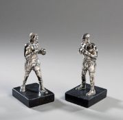 A pair of hallmarked silver figures of boxers,
Birmingham, 1918,