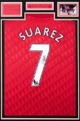 A signed replica Luis Suarez Liverpool No.7 jersey,
reverse mounted and signed to the No.