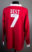 A Manchester United retro shirt signed by George Best,
signed in black marker pen to the reverse No.