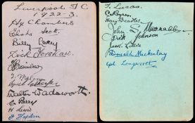Two album pages with the autographs of the Liverpool FC team 1922-23,